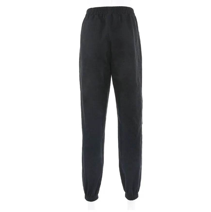 White Stripe Cargo Pants Women Trousers Pockets Patchwork Contrast Color High Waist Pants Hip Hop Capris - www.Shopthatapp.com