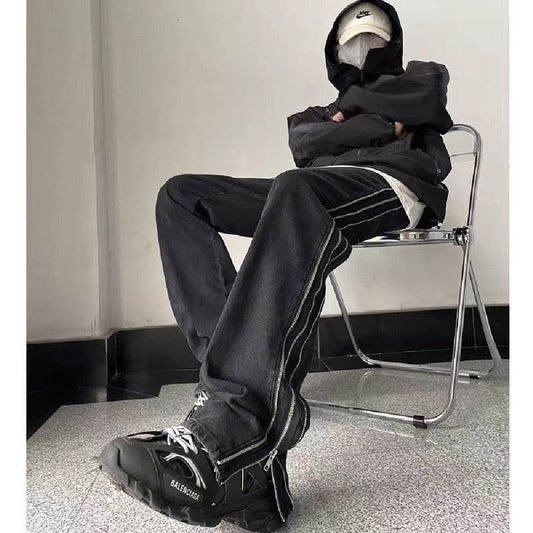 American Zippered Denim Straight Trousers For Men Jeans - www.Shopthatapp.com