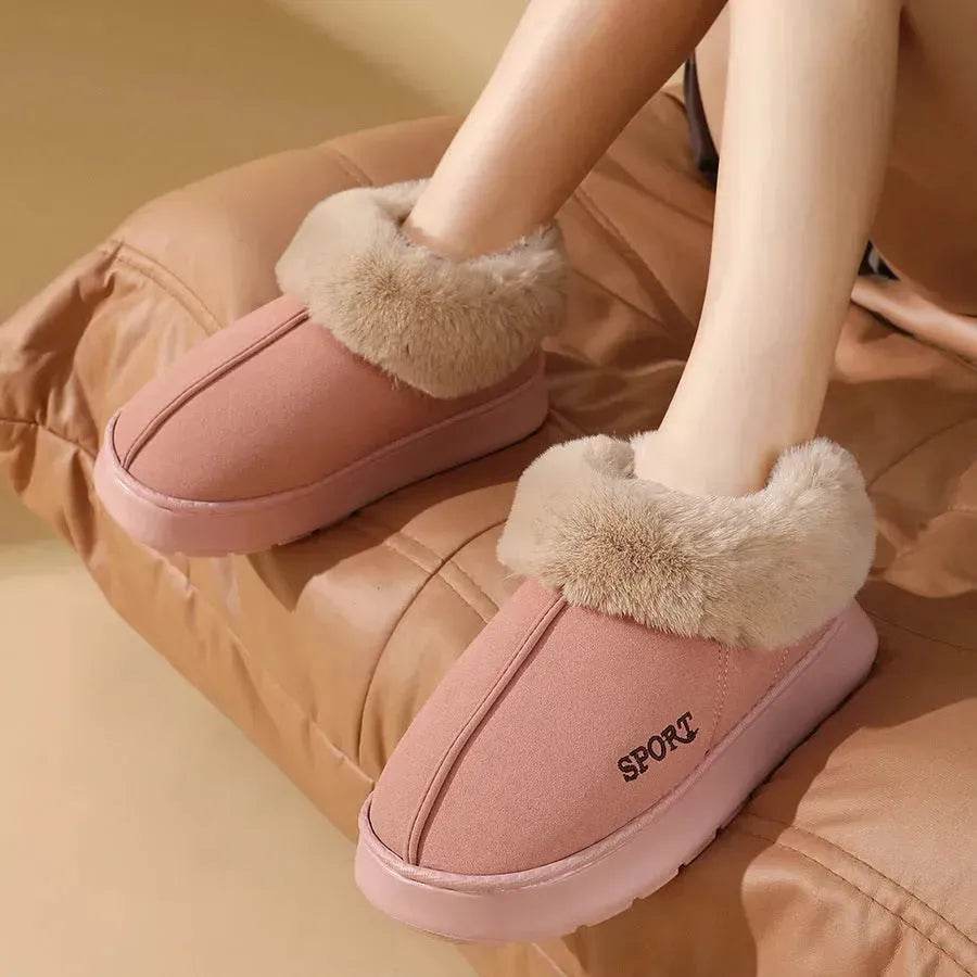 Plush Cotton Shoes For Women Winter Warm Home Slippers Outdoor Snow Boots - www.Shopthatapp.com