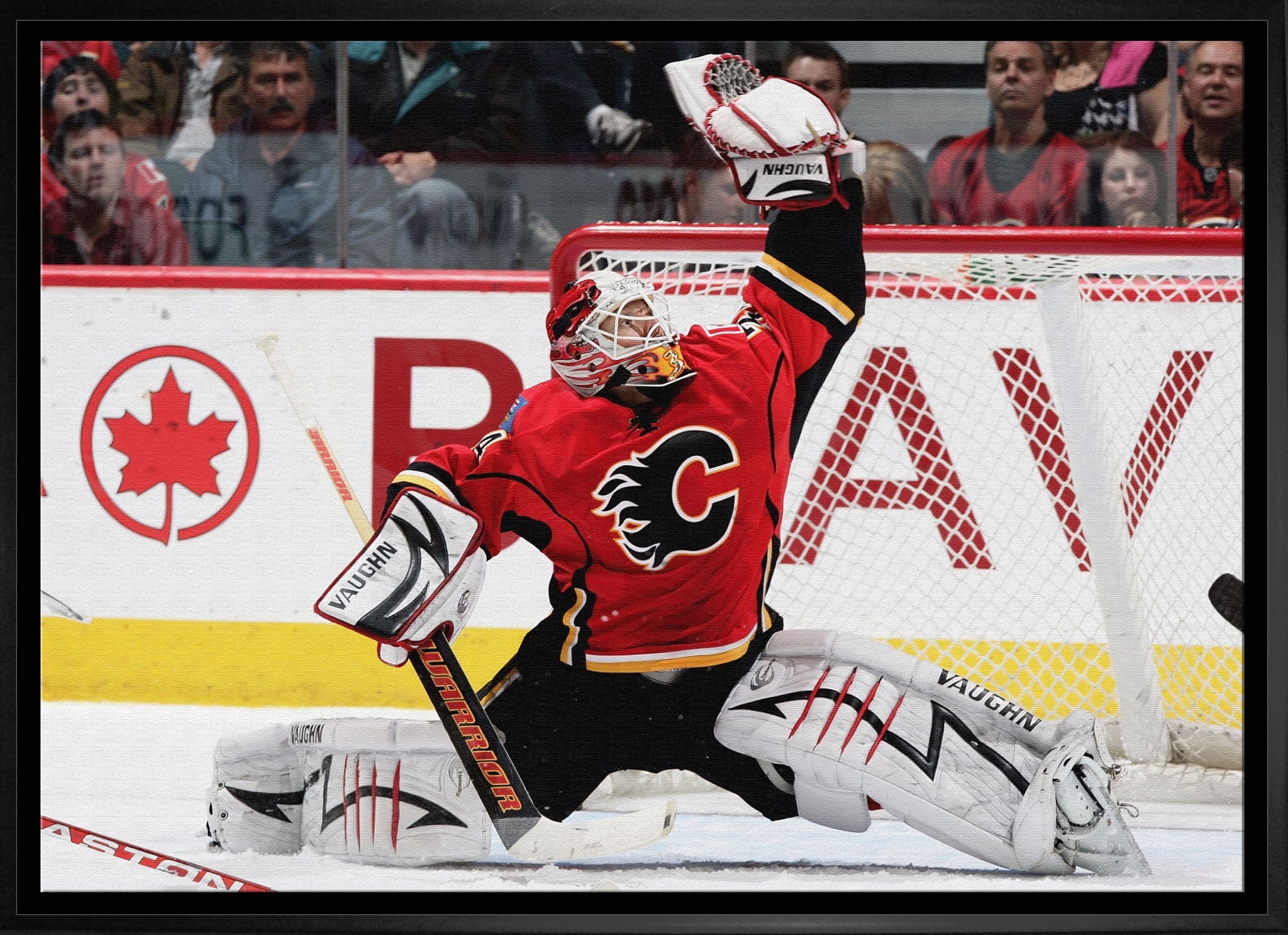 Miikka Kiprusoff 20x29 Framed Canvas Flames Glove Save-H - www.Shopthatapp.com