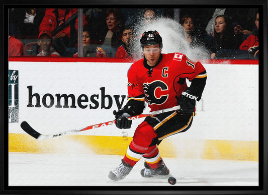 Jarome Iginla 20x29 Framed Canvas Flames Skating-H - www.Shopthatapp.com