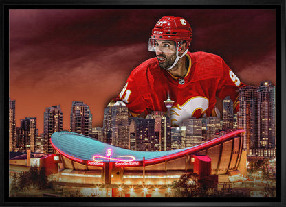 Nazem Kadri 20x29 Framed Canvas Flames Skyline-H - www.Shopthatapp.com
