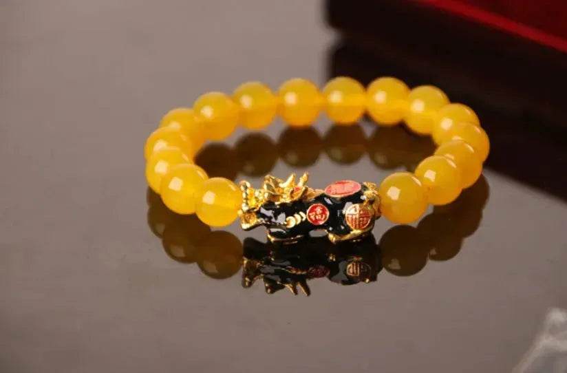 3D Gold Plated PiXiu Crystal Beaded Bracelet - www.Shopthatapp.com