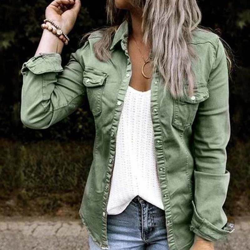 Fitted Denim Jacket Mid Length European American Style - www.Shopthatapp.com