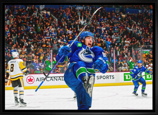 Andrei Kuzmenko 20x29 Framed Canvas Canucks Celebrating-H - www.Shopthatapp.com