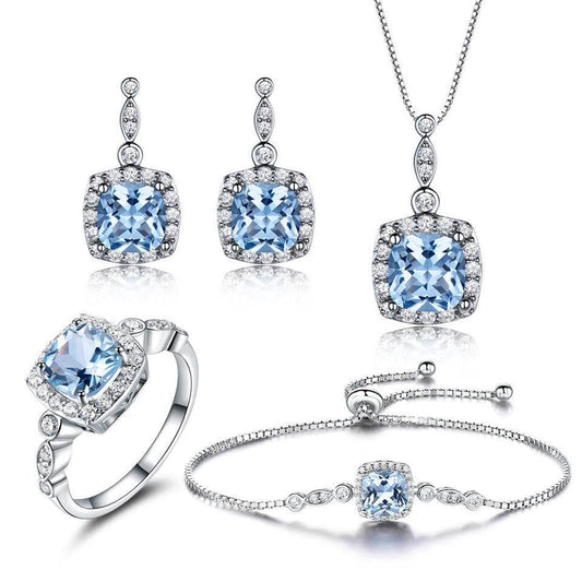 Blue Topaz Birthstone Set – 925 Sterling Silver Jewelry - 4 Piece Set - www.Shopthatapp.com