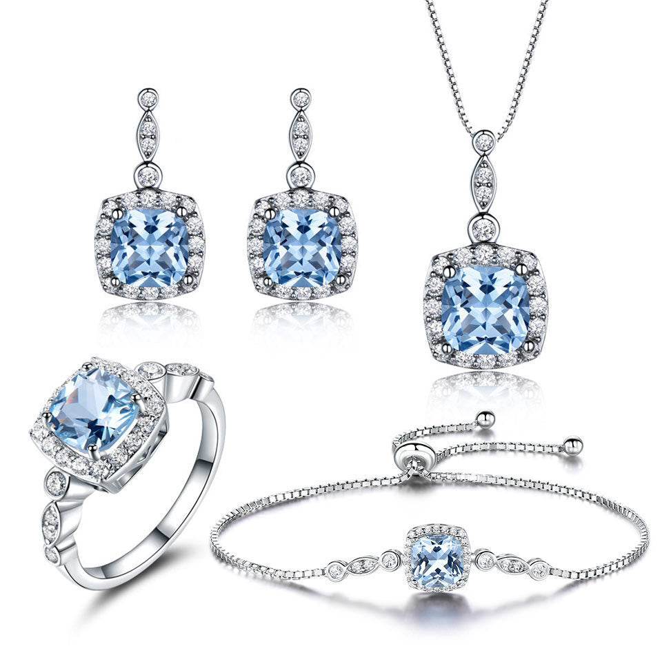 Blue Topaz Birthstone Set – 925 Sterling Silver Jewelry - 4 Piece Set - www.Shopthatapp.com