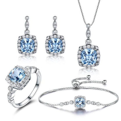 Blue Topaz Birthstone Set – 925 Sterling Silver Jewelry - 4 Piece Set - www.Shopthatapp.com