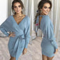 Autumn Winter Slim Fit V-neck Mini Wrap Sweater Dress - www.Shopthatapp.com