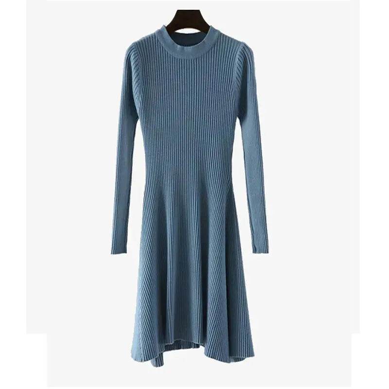 Autumn Winter Round neck Slim fit Mini Flared Sweater Dress - www.Shopthatapp.com