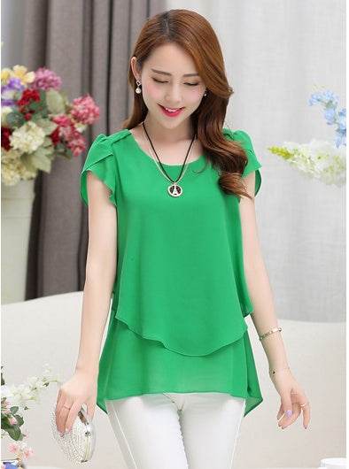 New Spring Summer Women Chiffon Loose Blouse  top O-Neck Short sleeve Plus size - www.Shopthatapp.com