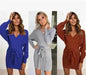Autumn Winter Slim Fit V-neck Mini Wrap Sweater Dress - www.Shopthatapp.com