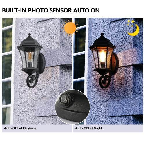 Outdoor Waterproof Glass Retro Wall Light Support Many Types Of Bulbs -2 Packs With Light Sensing - www.Shopthatapp.com