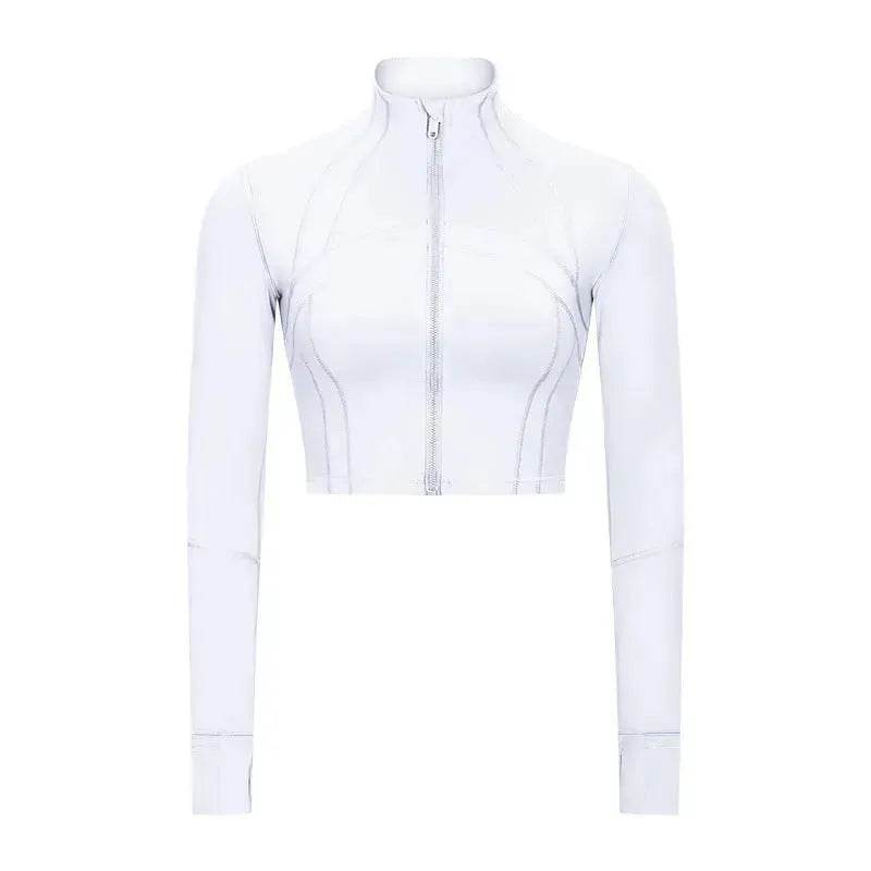 Autumn And Winter New Elastic Slim-fit High neck Zip Up Yoga crop top - www.Shopthatapp.com