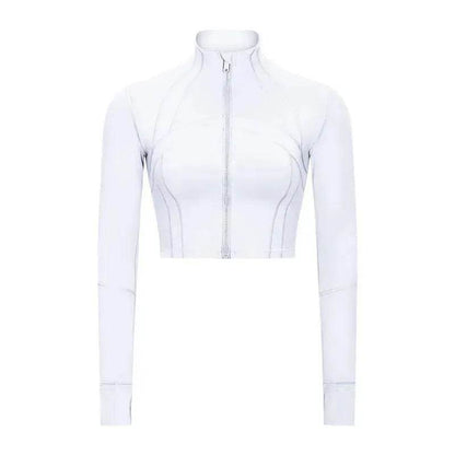 Autumn And Winter New Elastic Slim-fit High neck Zip Up Yoga crop top - www.Shopthatapp.com