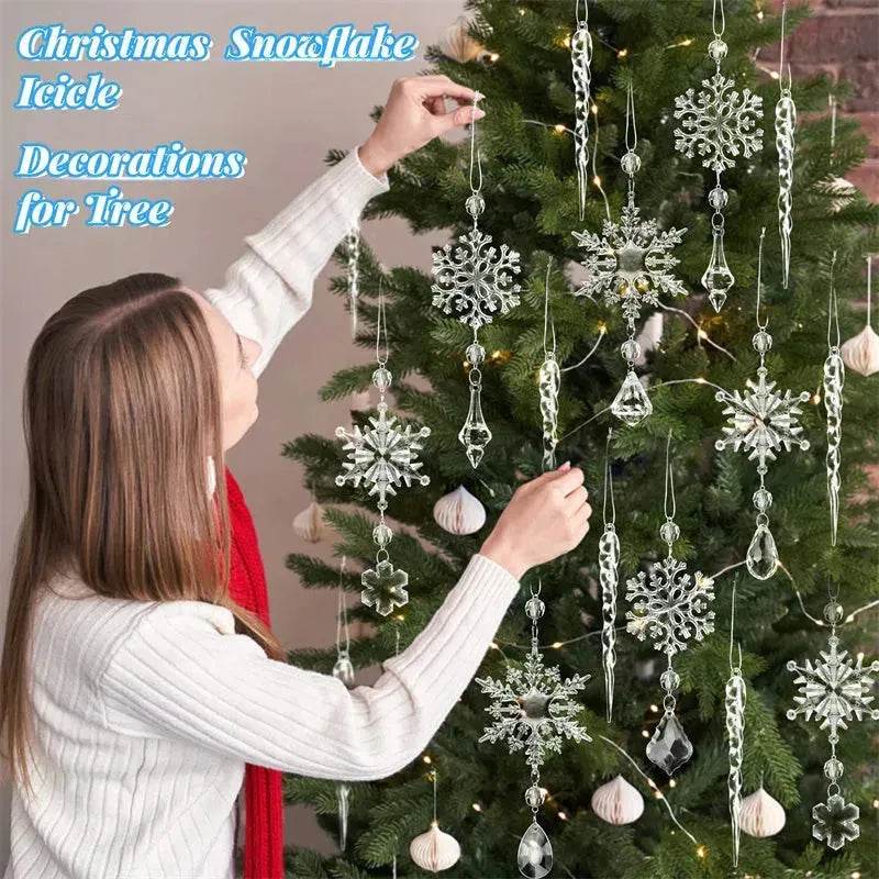 10pcs Christmas Tree Hanging Pendants Acrylic Ice Strip Snow Ceiling Xmas Ornaments New Year Christmas Decoration Home Decor - www.Shopthatapp.com