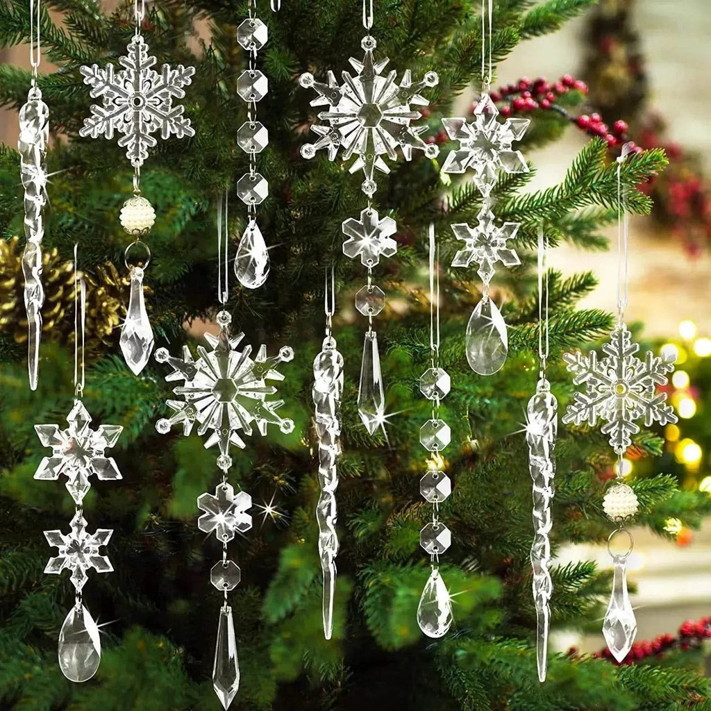10pcs Christmas Tree Hanging Pendants Acrylic Ice Strip Snow Ceiling Xmas Ornaments New Year Christmas Decoration Home Decor - www.Shopthatapp.com