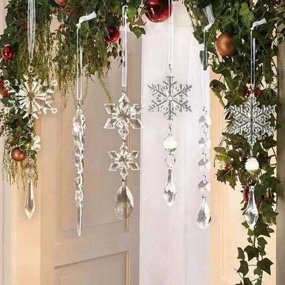 10pcs Christmas Tree Hanging Pendants Acrylic Ice Strip Snow Ceiling Xmas Ornaments New Year Christmas Decoration Home Decor - www.Shopthatapp.com