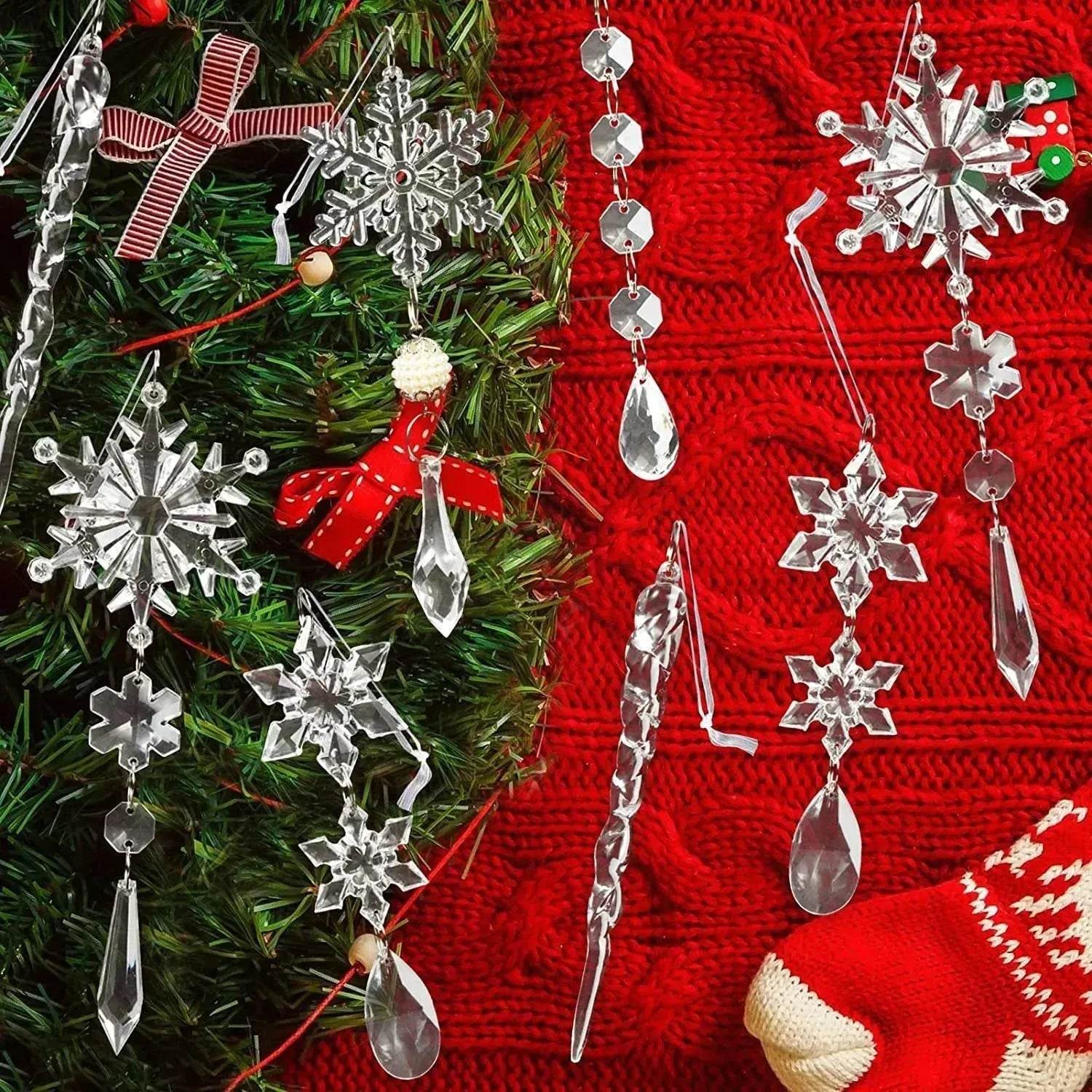10pcs Christmas Tree Hanging Pendants Acrylic Ice Strip Snow Ceiling Xmas Ornaments New Year Christmas Decoration Home Decor - www.Shopthatapp.com