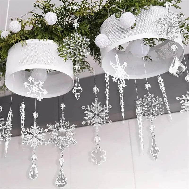 10pcs Christmas Tree Hanging Pendants Acrylic Ice Strip Snow Ceiling Xmas Ornaments New Year Christmas Decoration Home Decor - www.Shopthatapp.com