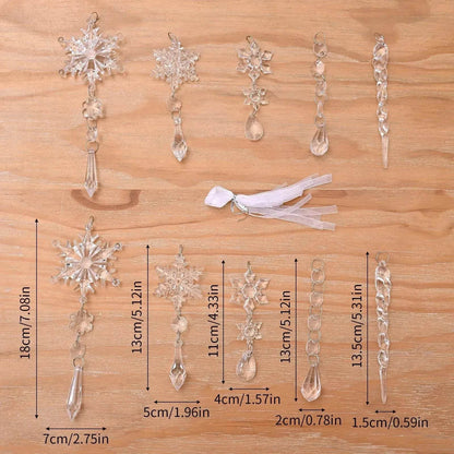 10pcs Christmas Tree Hanging Pendants Acrylic Ice Strip Snow Ceiling Xmas Ornaments New Year Christmas Decoration Home Decor - www.Shopthatapp.com
