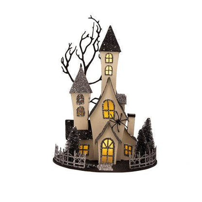 10x8.3x13.5 Cardboard Lighted Haunted House, Black Beige Tabletop Holiday Halloween Decor, Battery Powered - www.Shopthatapp.com #