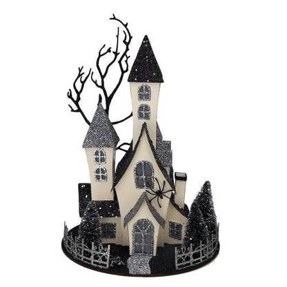 10x8.3x13.5 Cardboard Lighted Haunted House, Black Beige Tabletop Holiday Halloween Decor, Battery Powered - www.Shopthatapp.com #