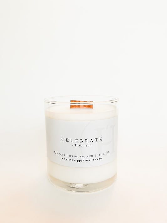 11 oz Celebrate Wood Wick Candle-Candles, etc-www.Shopthatapp.com-The Happy Home Line