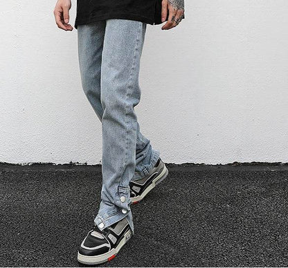 Ankle Snap Denim jeans Pant men straight leg - www.Shopthatapp.com