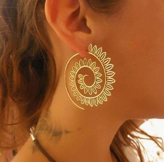 Round Spiral Earrings For Women Gold Color Big Exaggerated Gear Earrings - www.Shopthatapp.com
