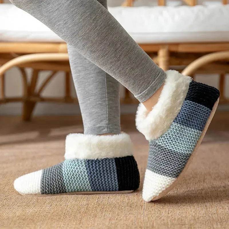 Women's Color-matching Knitted Plush Floor Socks Home Indoor Warm Non-slip Carpet Socks Winter Fashion - www.Shopthatapp.com