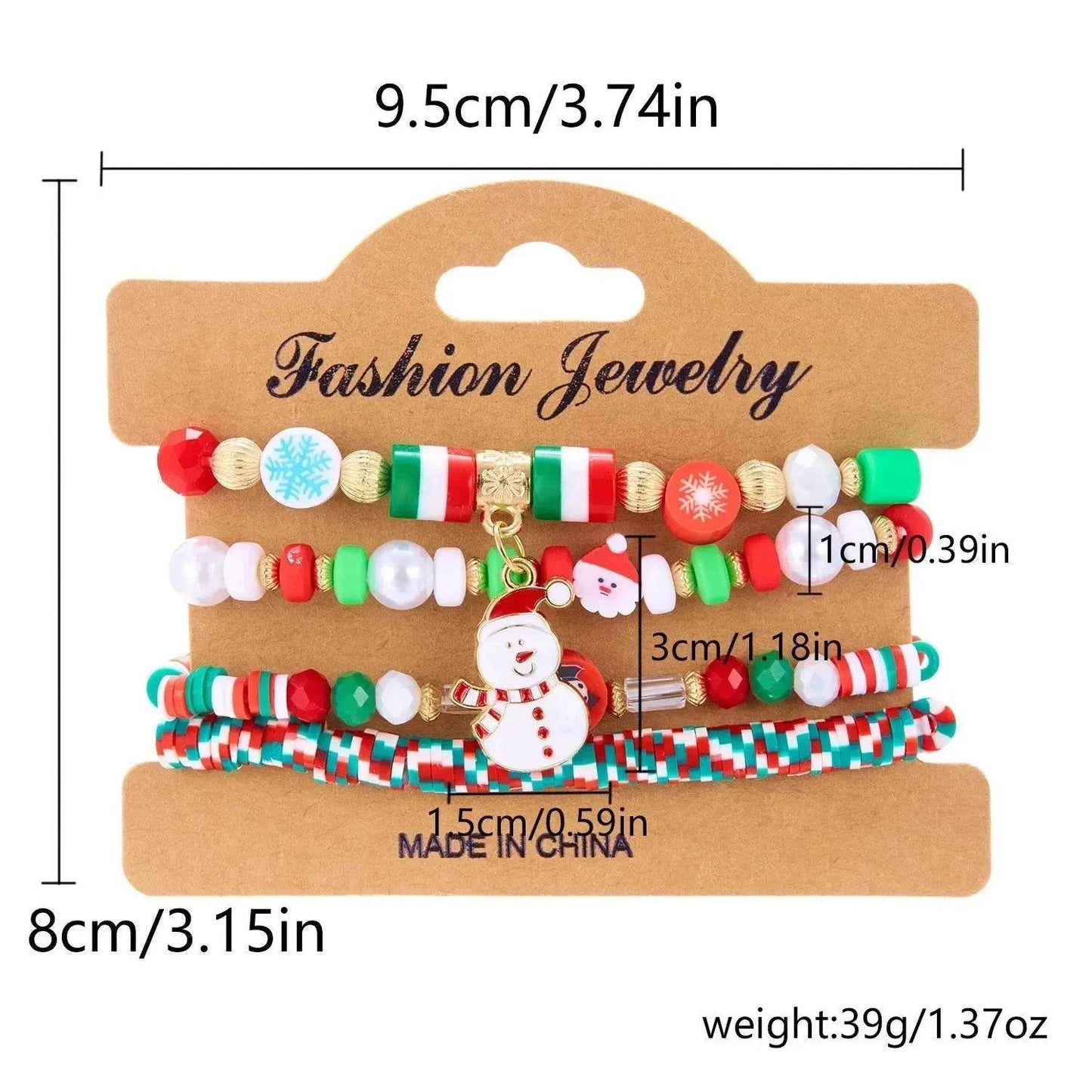 4pcs Christmas Snowman Handmade Beaded Bracelet set gift idea - www.Shopthatapp.com