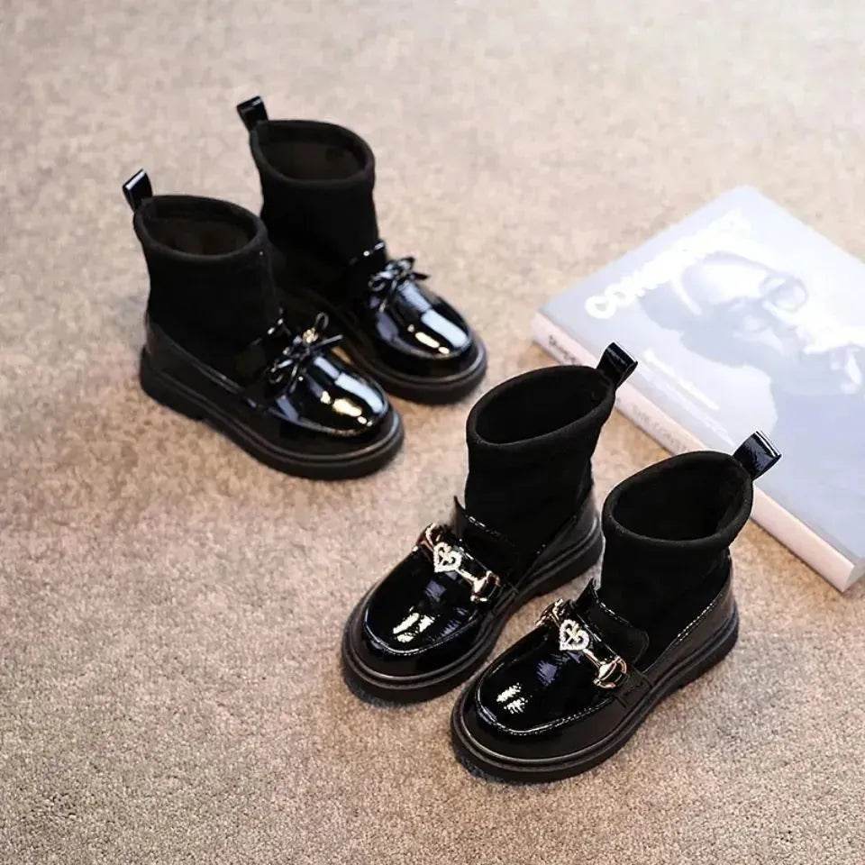 Black Patent leather boots for girls Woolen Winter boot for girls - www.Shopthatapp.com