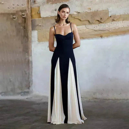 Luxury Women Sleeveless Color Contrast Sling Dress for Wedding Cocktail Evening Party events - www.Shopthatapp.com