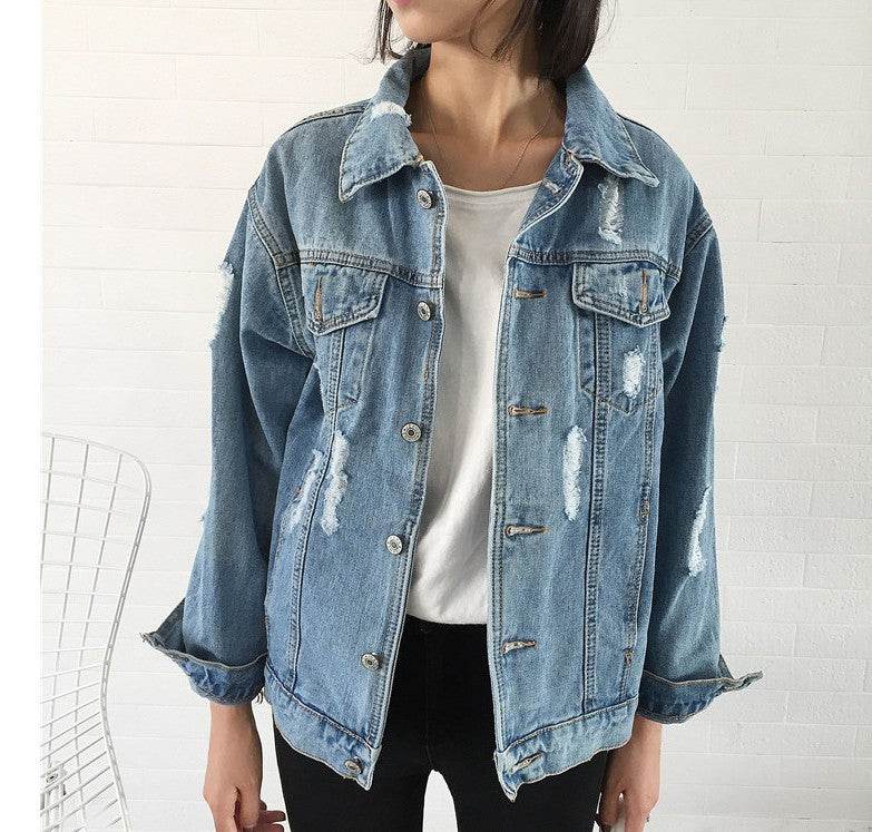 Unisex Casual Loose Wash Water Outwear Frayed Denim Jacket - www.Shopthatapp.com