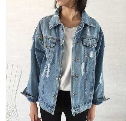 Unisex Casual Loose Wash Water Outwear Frayed Denim Jacket - www.Shopthatapp.com