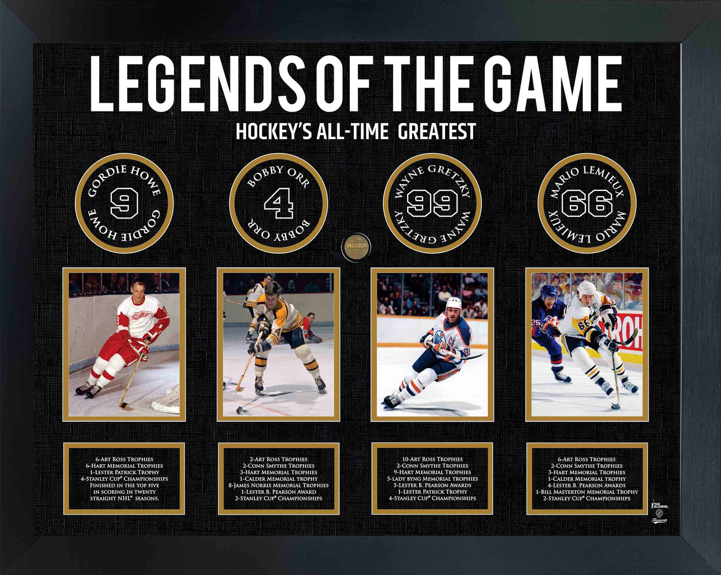 Legends of Hockey: Howe, Orr, Gretzky, Lemieux - Framed Collage - www.Shopthatapp.com