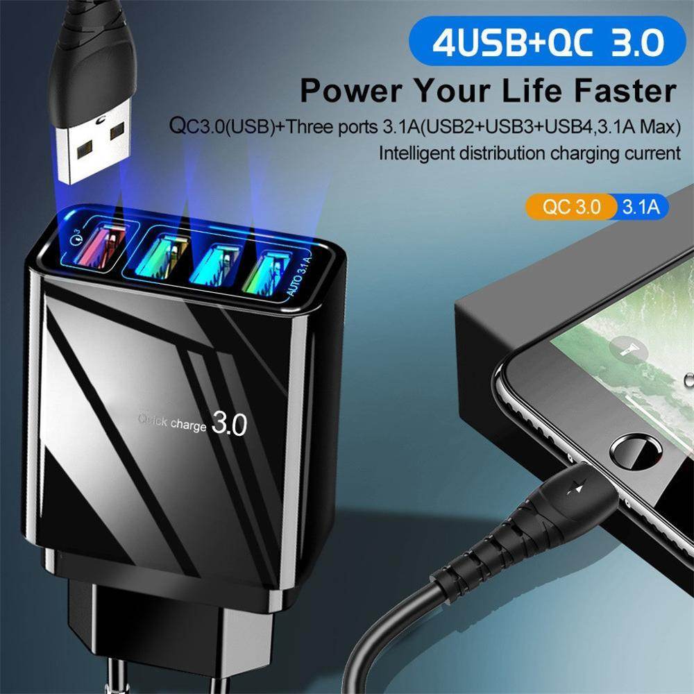 Illuminated 4 port USB Mobile Phone Charger 3A Charging Head - www.Shopthatapp.com