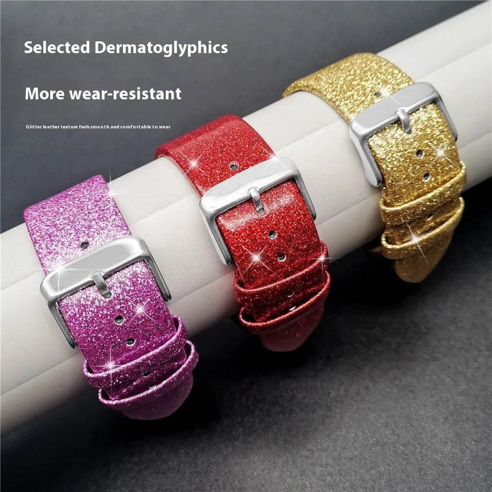 Leather Single Ring Glitter Buckle Couple Watch Strap Suitable for Apple Watch - www.Shopthatapp.com