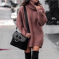 Autumn Winter Solid Cashmere oversized Knitted Mini Turtleneck Sweater Dress - www.Shopthatapp.com