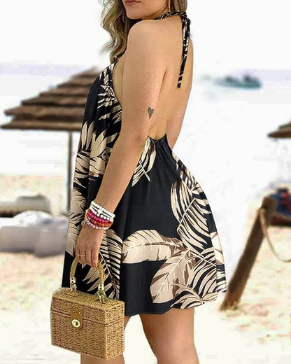Printed Dress Summer Off-Shoulder Hanging Neck Sleeveless Sexy Dresses Women - www.Shopthatapp.com