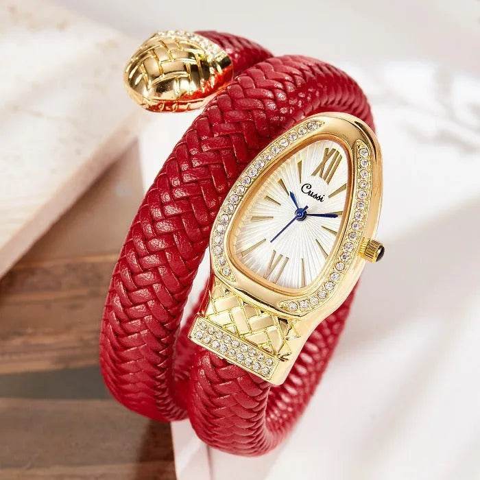 Snake Watch Fashion,  Quartz Watch With Diamond Leather Strap - www.Shopthatapp.com