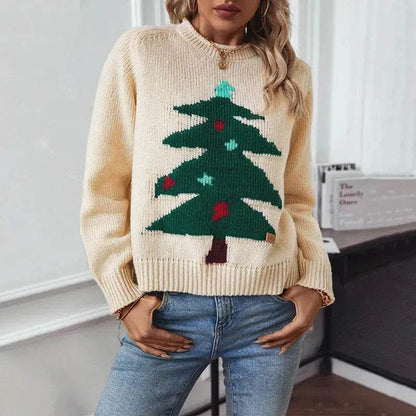 Christmas Tree Pullover Women's Round Neck Loose Sweater - www.Shopthatapp.com