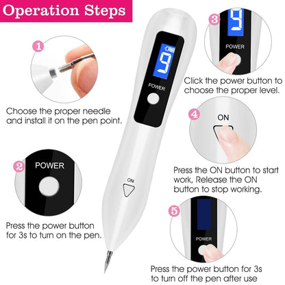 Skin Tag Repair Kit Portable Beauty Equipment Multi-Level With Home Usage USB Charging LCD Level Adjustable 6 Replaceable Needles - www.Shopthatapp.com