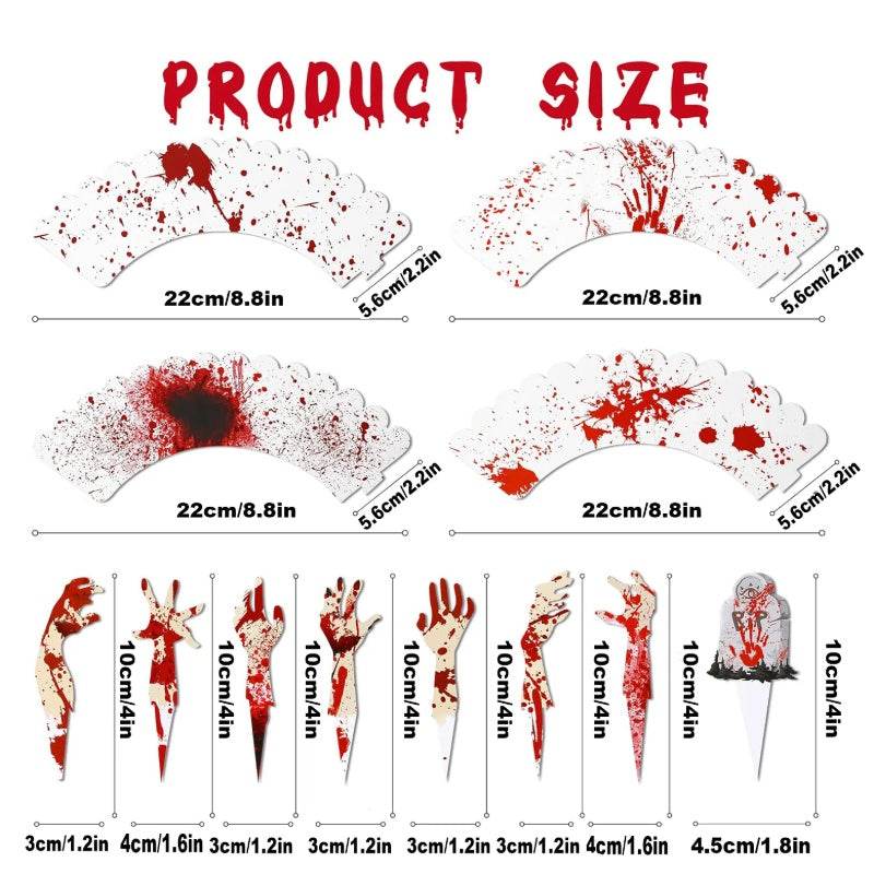 48Pcs Halloween Cupcake Toppers Wrappers Rip Kit Bloody Zombie Hand Cupcake Pick Decorations For Halloween Horror Movie Bloody Theme Birthday Party Cake Decorations Supplies - www.Shopthatapp.com