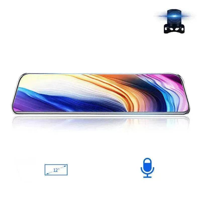 12-inch Smart Voice-activated  Car Rearview Mirror Tachograph, 170 wide angle,  Dashcam Camera Recorder. Front and Back view dual Camera. - www.Shopthatapp.com