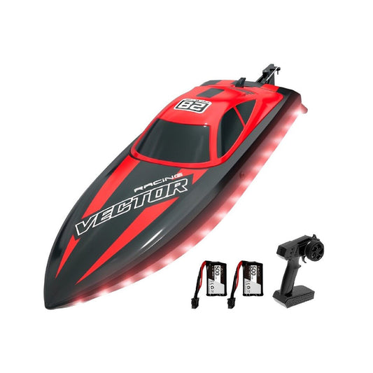 Bateau RC 20 mph avec lumières LED pour piscines et lacs - Rapide et amusant !