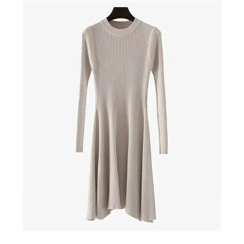 Autumn Winter Round neck Slim fit Mini Flared Sweater Dress - www.Shopthatapp.com