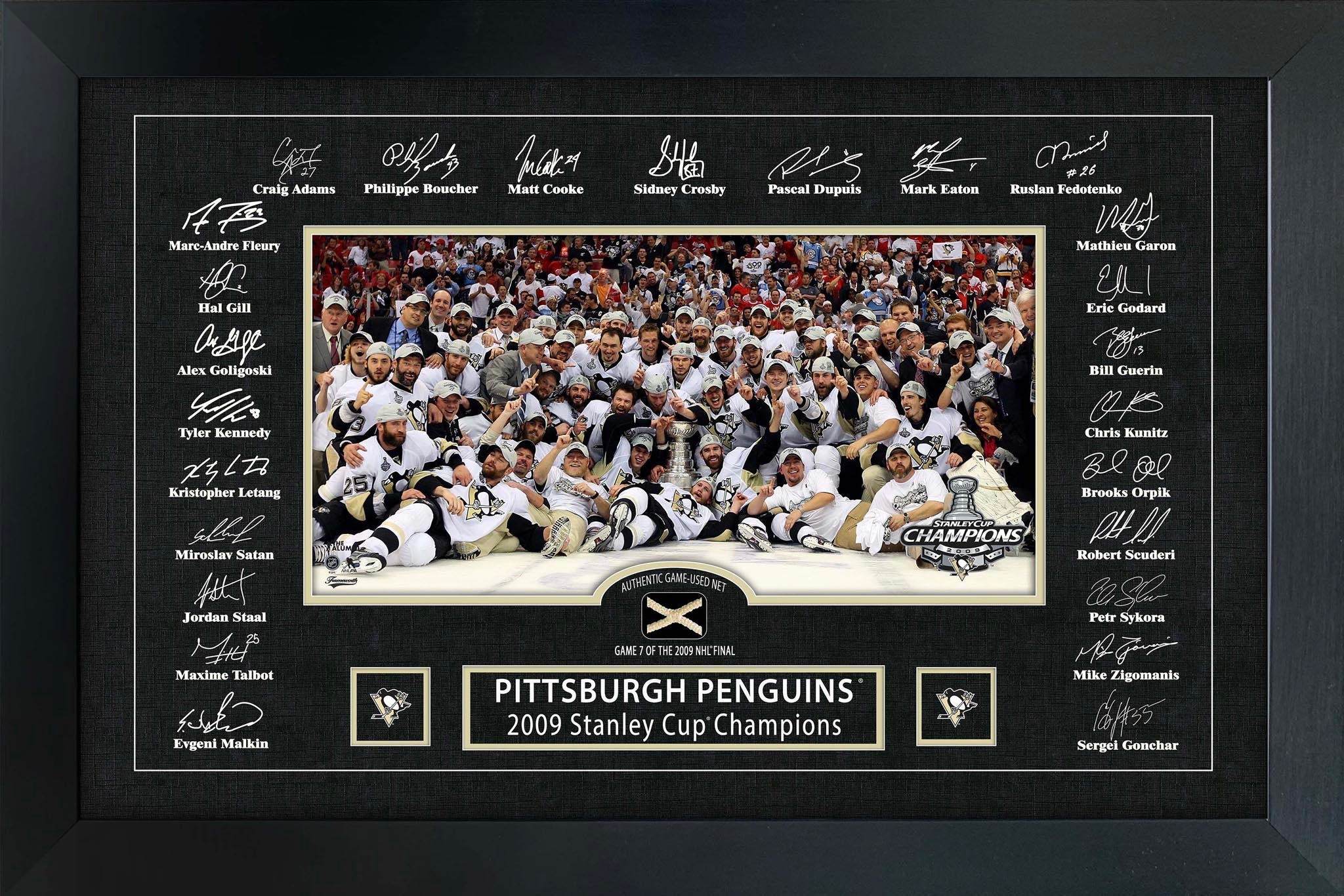 Pittsburgh Penguins 2009 Stanley Cup Replica Signature Frame with Game-Used Net - www.Shopthatapp.com