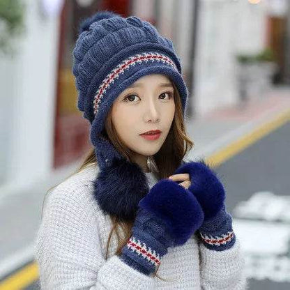 Women Cozy Knit Fleece-Feel Beanie With Ear Flaps Winter Hat Perfect For Skiing & Outdoor Activities - www.Shopthatapp.com